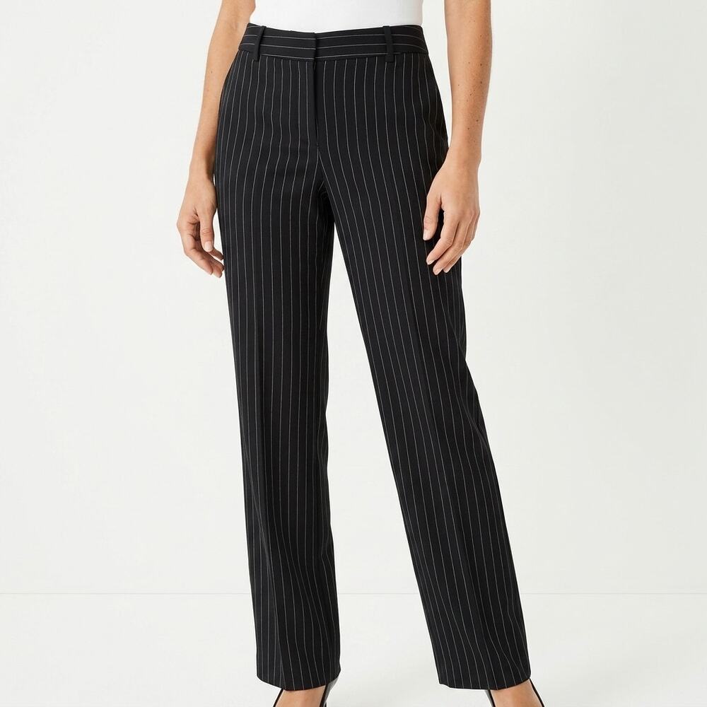 Ann Taylor LOFT Acetate Black Pinstripe Dress Pants Lined Women Size 14
